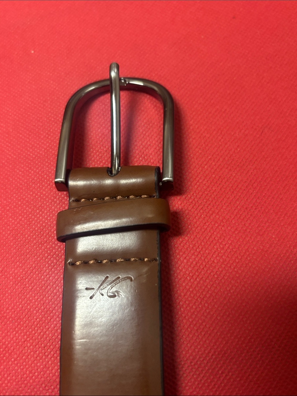 Kenneth Cole brown coated leather Belt with Embossed Logo